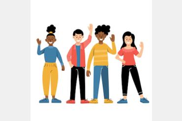 hand drawn design kids waving